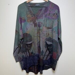 Inoah Women Knit Tun Top One Size Storybook Art Novelty Strawberry Girl Trees